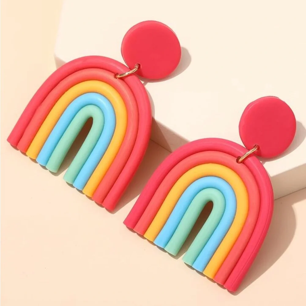 Multicolor Clay Rainbow Drop Earrings